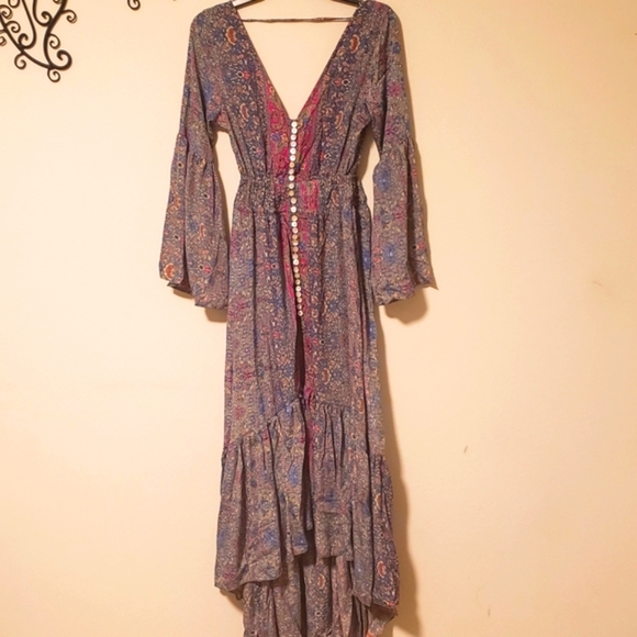 Karma Highway Flowy Silky Tier Hi-Lo Dress Lt.Blue/Rose OS-NWT - Picture 6 of 10
